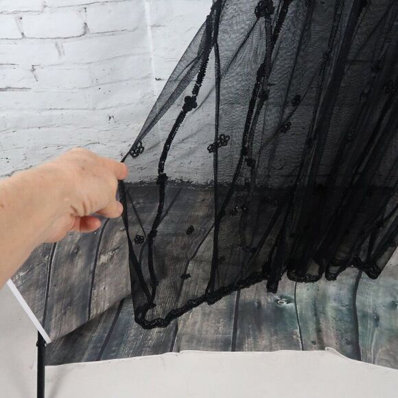 STERLING STYLES VINTAGE BLACK SLEEVELESS SHEER BEADED OVERLAY SHIFT DRESS SIZE L - Picture 6 of 9